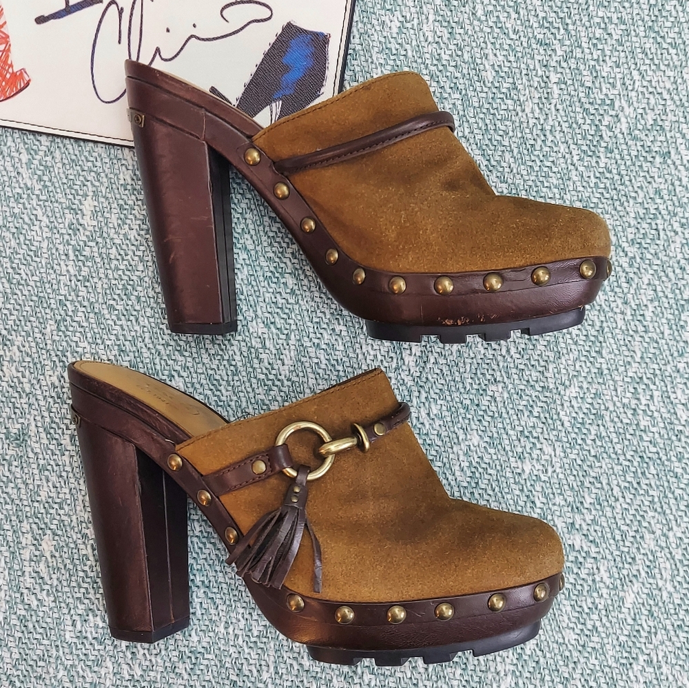 Coach Studded Suede Clogs, sz 8.5 - Picture 2 of 10